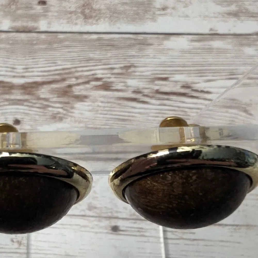 Vintage Clip On Earrings - Domed Patterned Brown with Gold Tone Halo